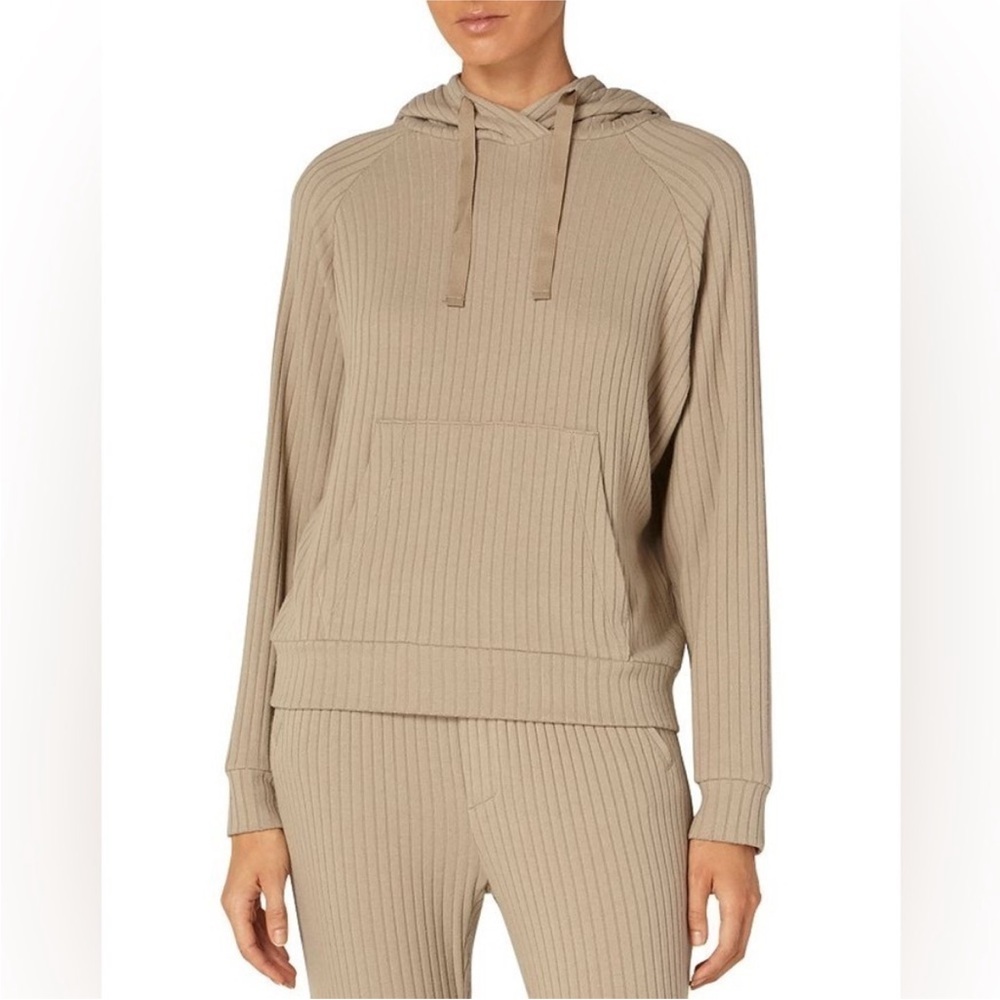 Enza Costa Tan Ribbed Hooded Sweater